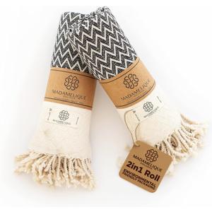 Madamelique Exclusive Hand Towels Set of 2-18 x 40 Inches - Decorative Bathroom Peshtemal Towel for Hand, Face, Hair, Yoga, Tea, Dishcloth, Kitchen and Bath - 100% Pure Cotton (Black)