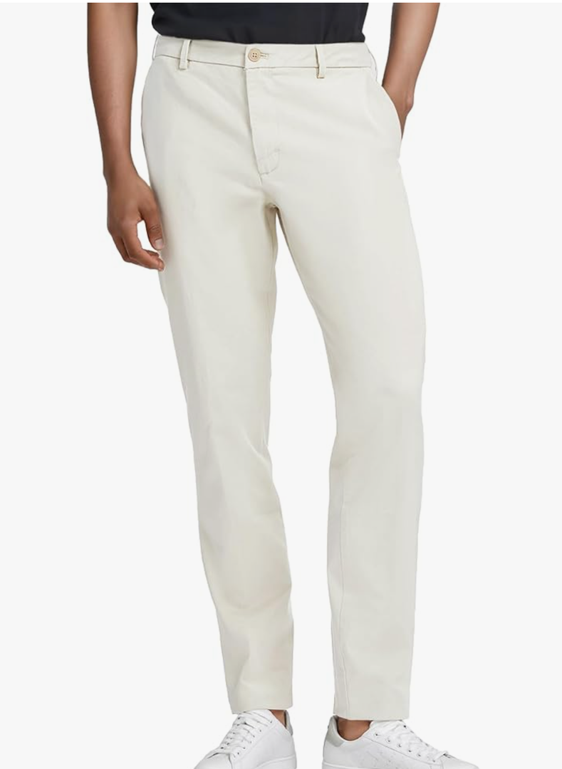Mens Classic Fit Khaki Casual Chino Pants Whit Hidden Comfort Waistband 42x30