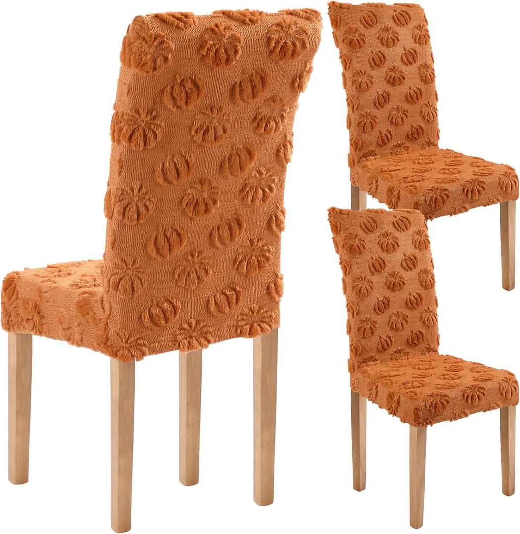 VitalCozy Fall Pumpkin Dining Chair Covers Set of 2 Burnt Orange Pumpkin Chair Back Covers Fluffy Plush Seat Slipcovers for Farmhouse Autumn Harvest Couch Kitchen Wedding Party Decor