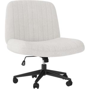 Shintenchi Criss Cross Chair,Cross Legged Office Seat with Wheels Armless Swivel Vanity Chair,Height Adjustable Wide Computer Task Seating for Home Office,Beige