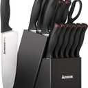 Astercook Knife Set, 15 Pieces Kitchen knives Set with Built-in Sharpener, High Carbon German Stainless Steel Chef Knife Block Sets, Sharp & Rust Resistant Dishwasher Safe, Black