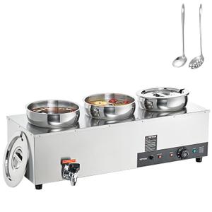 VEVOR 110V Commercial Food Warmer 22.2 Qt Capacity, 1200W Electric Soup Warmer Adjustable Temp.86-185, Stainless Steel Countertop Soup Pot with Tap, Bain Marie Food Warmer for Cheese/Hot Dog/Rice