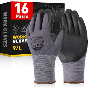 Safety Work Gloves-16/32 Pairs, Micro Foam Nitrile Coated Glove, Seamless Knit Nylon Gloves for Men Women (Small, Black Gray-16pairs)