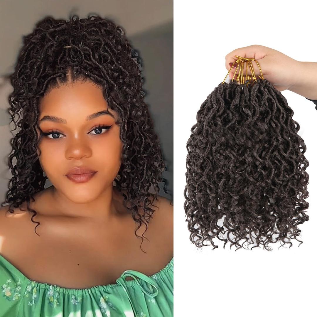 Vemet Goddess Locs Crochet Hair,8 Inch 9 Packs Faux Locs Synthetic Crochet Hair for Black Women, Boho Style Pre looped crochet with Curly Ends