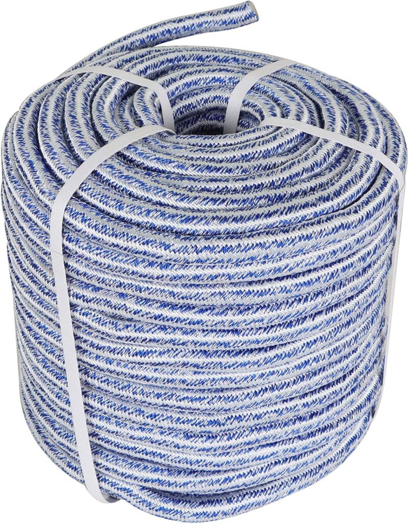 3/4 Inch x 200 Feet Double Braid Polyester Rope 20000Lbs Breaking Strength Strong Pulling Rope for Tree Work Camping Swings(Blue White)