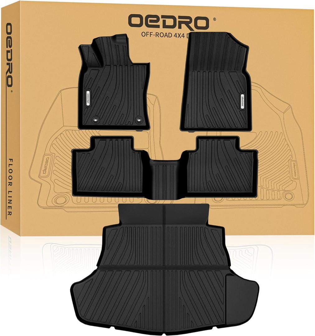 OEDRO Floor Mats & Cargo Mat Fit for 2025 2026 Toyota Camry (Include Hybrid/LE/SE/XLE/XSE), TPE All Weather Custom Fit 2025 Camry Floor Liners 1st & 2nd Row Car Mats Accessories, Black