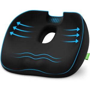 AUVON Innovative Donut Pillow Hemorrhoids Scientific Center Hole and Tailbone Cutout, Orthopedic Pain Relief Donut Seat Cushion for Coccyx, Sciatica, Postpartum Pregnancy, After Surgery Sitting Relief (Black)