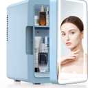 PERSONAL CHILLER 6L Skincare Fridge with LED Makeup Mirror, Mini Fridge Cooler and Warmer, Portable for Makeup, Skincare, Snacks, Bedroom Vanity, Blue