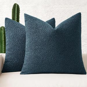 MIULEE 20x20 Inch Decorative Pillow Covers for Couch Bed Set of 2 Textured Boucle Neutral Throw Pillows Dark Blue Accent Solid Cushion Pillowcase Cozy Soft Sofa Livingroom Home Decor
