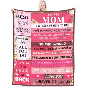 Blanket Gifts for Mom, Mom Birthday Gifts from Daughter & Son, I Love You Present Throw Blanket Mom, Sweet Blanket Gift for Mothers Day, Christmas, Valentine's Day, Anniversary 60"  50"