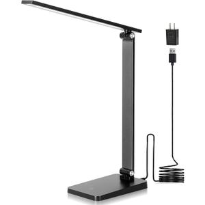 LED Desk Lamp for Home Office, 3 Levels Dimmable Desk Light with USB Charging Port, Small Study Lamp, Reading Light for Table, Black, 5000K