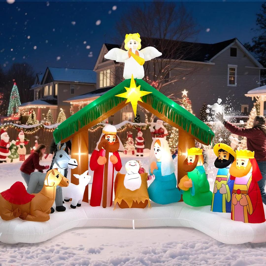 12FT Christmas Inflatable Nativity Scene: Large Outdoor Christmas Decorations, Built-in 15 LED Lights, Blow Up Jesus Nativity Set Decor, Inflatables for Party Lawn Garden Yard (12FT X 6.5FT X 9FT)