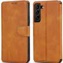 QLTYPRI Case for Samsung Galaxy A15 4G/5G, Premium PU Leather Simple Wallet Case [Card Slots] [Kickstand] [Magnetic Closure] Shockproof Flip Cover for Samsung Galaxy A15 4G/5G - Light Brown