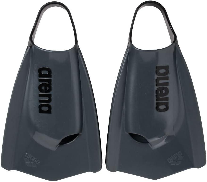 Arena Unisex Adult Powerfin Pro II Swim Training Fins Men and Women Silicone Short Blade Flippers Left/ Right Customized, Black, Size 4.5-5.5