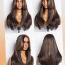 GORGIUS Highlight Lace Front Wig Pre Plucked Glueless Black and Brown Straight Layered Wig Upgraded with Premium Synthetic Fiber 22 Inch