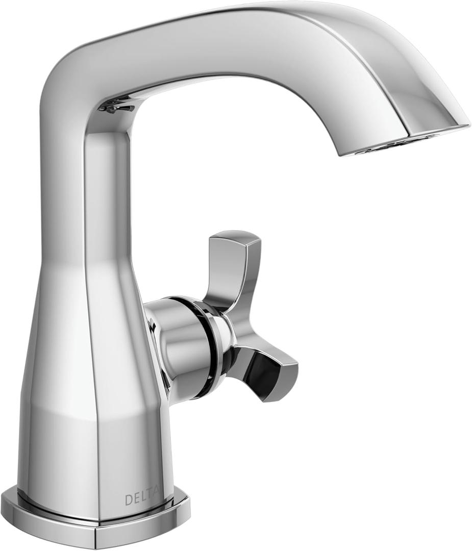 Delta Stryke Chrome Bathroom Faucet 1 Hole, Single Hole Bathroom Sink Faucet for Vanity, Metal Push-Pop Drain Assembly, Lumicoat Chrome 5766-PR-MPU-DST