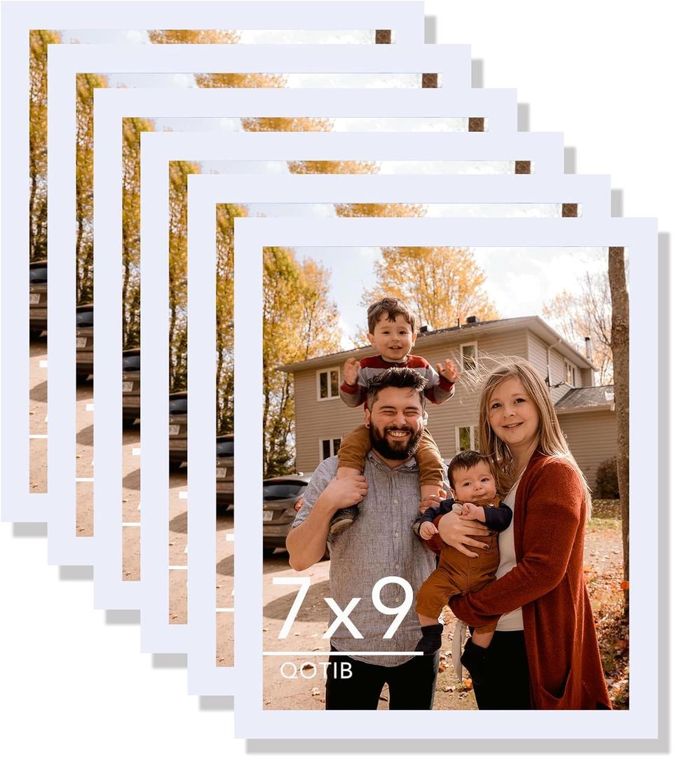 6 Packs 7x9 Picture Frame White, Engineered Wood 7 x 9 Photo Frame, 7 by 9 Photo Poster Frame for Wall Hanging and Tabletop Set of 6, White
