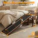 73" Dog Ramp for Bed with Rest Platform & Glow Strips, 20° Gentle Slope, EVA Non-Slip Surface, Removable Safety Rails, Birchwood Solid Wood, for Small, Large & Senior Dogs, Joint Protection, Brown