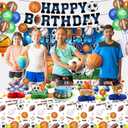 Sports Birthday Party Decorations Includes Banner, Backdrop, Foil & Latex Balloons, Cake & Cupcake Toppers, Honeycomb Centerpieces for Boy Sports Themed Party Decorations