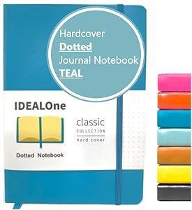 IDEALOne Dotted Classic Hardcover Notebook Journal – For Work, Home, School, 5.7 x 8 inches, 160 Pages, 100GSM, with Elastic Band Closure and Ribbon Bookmark (Teal, Single)