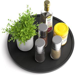 Lazy Susan Organizer Homerays 12 Inch Non-Skid Bamboo Lazy Susan for Kitchen Rotating Spice Rack for Kitchen Cabinet, Wood Turntable for Kitchen Countertop Organizer Black