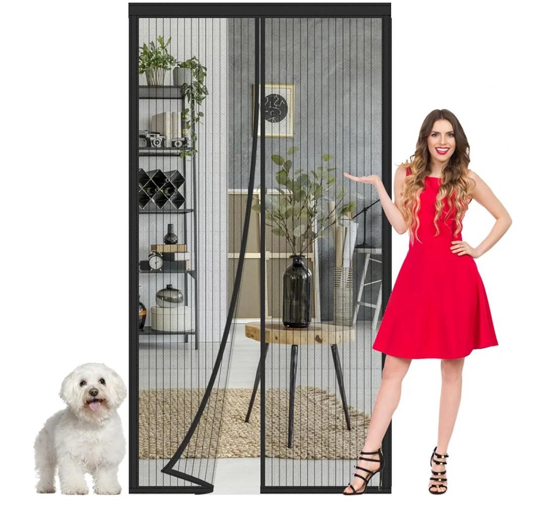 Magnetic Screen Door Mesh Fit 36x82 Inch Door, Keeps Bugs Mosquito Out, Hands Free Heavy Duty Screen for Interior Sliding Door Patio, Screen Mesh Itself Size 38x83 Inch Black