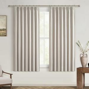 Bedroom Blackout Curtains 63 Inches (5-1/4FT) Long 2 Panel Set,Thermal Curtains for Summer Heat Living Room Darkening Pinch Pleated Short Drapes for 62 Inch Window Pinch Pleated(40"x63"x2 Light Linen)