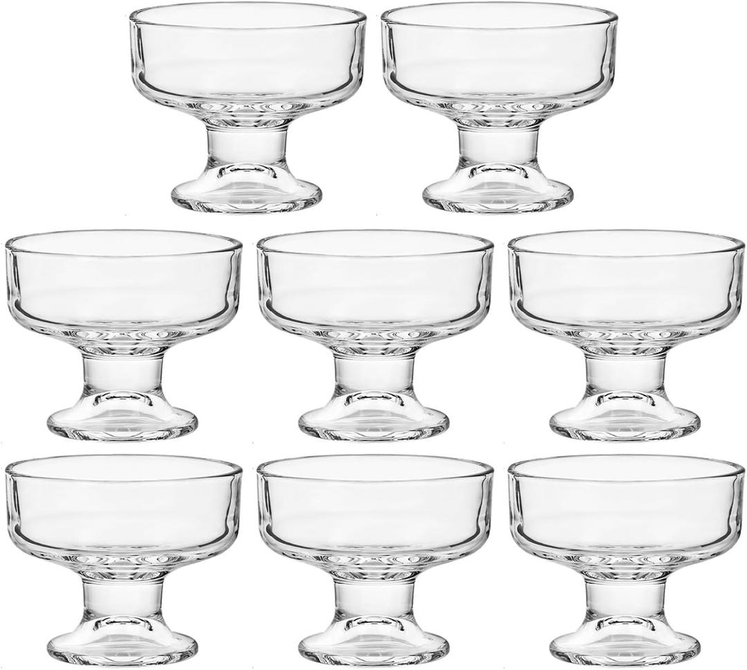 8 Pack Glass Ice Cream Cups, Glass Dessert Bowls, 7oz Mixed Drinks Cups for Drinks, Dessert, Nuts, Fruit, Pudding, Snack, Cocktail Party (8)