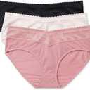 Warner's Women's Blissful Benefits Dig-Free Comfort Waistband with Lace Microfiber Hipster 3-Pack Ru1796w (Large, Toasted Almond/Black and White Pin Dot /Black/Butterscotch/White/Toasted Almond Lace Dot)