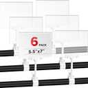 7 x 6 Pcs Acrylic Clip on Sign Holders 5.5 x 7 Inch Retail Store Sign Display Price Label Clips Plastic Double Head Swivel Signage with Card Clamp Hanging Signage for Clothing Supermarket Business
