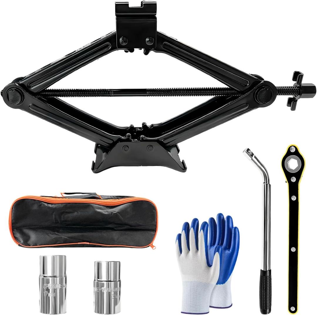 Sun Walker Car Jack Kit, 2 Ton (4409 lbs) Scissor Jack Spare Tire Changing Repair Tool with Lug Wrench, Portable Scissor Lift Jacks Universal Emergency Kit for Car Truck SUV
