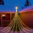 Christmas Decorations Star String Lights, 288 LED Waterfall Christmas Tree Lights with 7" Star Topper, USB Powered 8 Modes Indoor Outdoor String Lights for Xmas New Year Home Holiday - Warm White