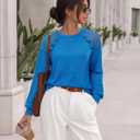 siliteelon Lace Long Sleeve Tops Dress Shirt Womens Crew Neck Loose Dressy Blouse Business Casual Work Summer 2026 Blue (XXL)