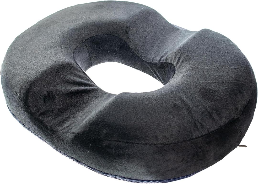 Orthopedic Donut Seat Cushion Memory Foam Cushion - Tailbone & Coccyx Pillow - Pain Relief for Hemorrhoids, Prostate, Pregnancy, Post Natal Sciatica (Black)