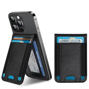 Phone Wallet Stick On, Upgraded Phone Wallet with Adjustable Stand, Open ID Window, 8-Card Holder, Stronger 3M Adhesive Credit Card Holder for Back of Phone Case, iPhone, Samsung and Android, Black