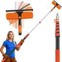 30FT Telescoping Window Squeegee Kit | 2-in-1 Window Washer & Microfiber Scrubber with Extension Pole | High Reach Cleaning Tool for Outdoor, Indoor Windows & Glass