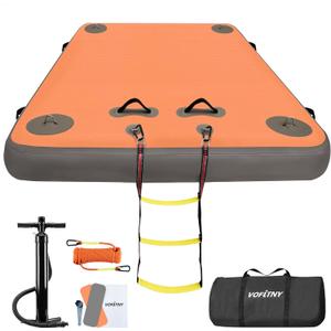 VOFiTNY Inflatable Floating Dock, Swim Platform Floating Dock for Lakes, Lake Floats for Adults, Island Raft Mat for Lake Beach Ocean, Non-Slip Surface (8ft x 6ft x 6", Steeple Gray+Orange)
