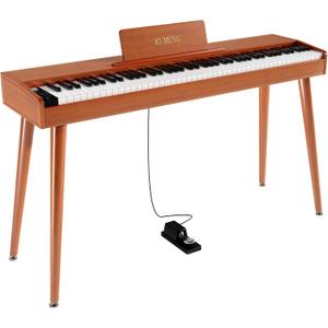 KUMENG digital Piano 88 Key Semi Weighted Keyboard,Full-size Electric Piano for Beginners,with Sheet Music Stand,Pedal,Power Adapter,Headphone Mode,USB-MIDI (KU-3506 Digital Piano with Stand) (brown)