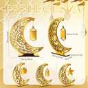 Vicenpal 3 Pcs Acrylic Eid al-Adha Decorations Eid Mubarak Table Sign Ramadan Moon Hollow Star Ornament for Muslim Party Tabletop Decor Home Craft Decoration Golden Moon