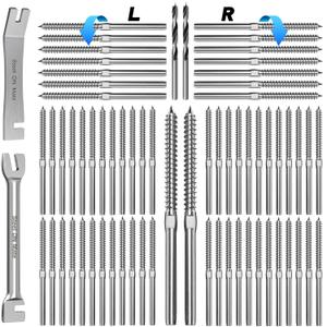 Steel DN Mate 100 Pack T316 Stainless Steel Right&Left Handed Thread Swage Lag Screws for Wood Post of 1/8" Steel Cable Railing Kit, Cable Railing Hardware, DIY Deck Railings, Wrench Include-DM50