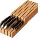 In-Drawer Knife Organizer Bamboo knife block, Drawer Knife Storage Steak Knife Holder Without Knives,Holds up to 5 Knives(Not Include)