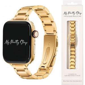 My Pretty Strap - Compatible Apple Watch Band Strap, Stainless Steel Fashion iWatch Replacement Strap- Easy Resizing, No Tool Needed, Fits Most Wrists- Compatible with Series 1-11, SE and Ultra