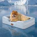 Bedsure Cooling Dog Bed for Small Dogs - Orthopedic Small Dog Cat Cooling Bed Washable, Comfort Pet Couch Sofa with Waterproof Removable Cover, Pets Bed with Nonskid Bottom, Cooling Blue, 24"