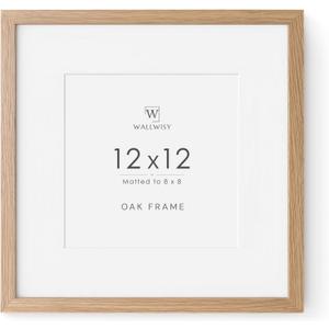 12x12 Oak Frame, Solid Wood 12x12 Picture Frame with Mat to 8x8, 12 x 12 Wooden Frames for Wall, Set of 1