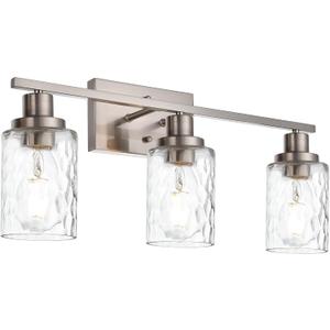 MELUCEE 3-Light Bathroom Lights Modern Vanity Lights Brushed Nickel Finish with Hammered Glass Shade, Industrial Wall Light Fixture for Bedroom Living Room Kitchen (Patent No.: US D963914 S)