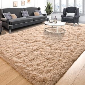  Super Soft Fluffy Rugs for Bedroom, Shag 5x8 Area Rugs for Living Room, Modern Shaggy Rug Fuzzy Carpets for Kids, Plush Indoor Nursery Home Decor Rug with Non-Slip Bottom, Beige