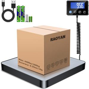 RAOYAN Shipping Scale, 440lb/0.5oz High Accuracy Digital Scale for Packages with Hold, Tare Function, Postal Scale for Small Business, Luggage, Home Use (Battery & Charging Cable Include)