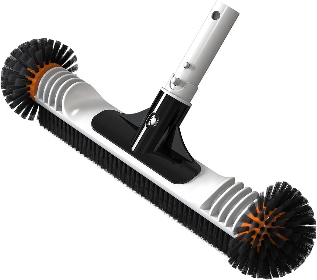 YASHINE 18" Pool Brush Head with Round Ends, Heavy Duty Pool Cleaning Brush for Inground & Above Ground Pool Walls, Tiles & Floors, Durable Handle & Nylon Bristles (Black Orange)