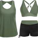 Yonique 3 Piece Tankini Swimsuits for Women Swim Tank Top Bathing Suits with Boy Shorts and Bra Athletic Swimwear, size 18W