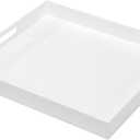 Large Glossy White Acrylic Serving Tray (1816 Inches) with Cut Out Handles Spill Proof Acrylic Decorative Tray Organiser for Ottoman Coffee Table Countertop